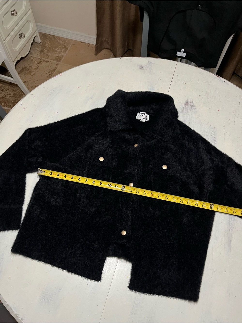 Bucket List Black Fuzzy Plush Soft Snap Front Coat Jacket Sz M - Picture 8 of 11